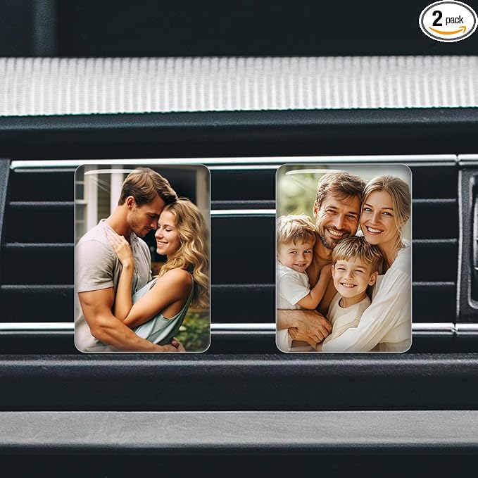 Custom Car Air Vent Clip Pack of 2 with Your Photo Text Personalized Car Air Freshener Customized Air Purifier Scented Crystal Clips for Interior
