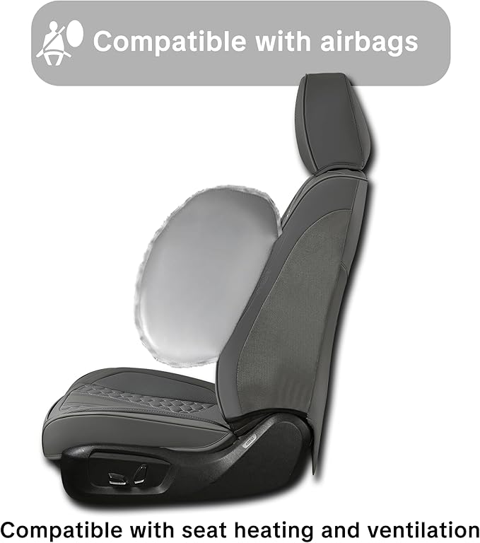 Car Seat Cover Set, Gray Automotive Interior Accessories, with Lumbar Support, Premium Nappa Leather, Waterproof, Non-Slip, Easy Installation, Universal Fit, Airbag Compatible