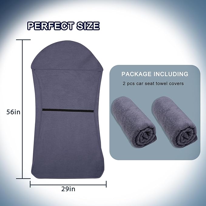 Car Seat Towel Cover, 2pcs Universal Front Seat Protector for Cars, SUVs and Trucks, Sweat Towel Car Seat Cover for Gym, Yoga, Swimming, Pets and Family Travel, Purple Gray