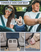 PETSFIT Center Console Dog Car Seat with Safe Protection Hooks, Pet Car Seat with Upgraded Safety Tethers, Washable Cushion, Console Dog Car Seats for Small Dogs Up to 8 Lbs(Blue)