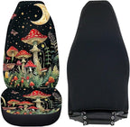 BIGCARJOB Mushroom Print Car Seat Cover Set for Front Seat Only,Moon Star Mushroom Print Auto Front Seat Protector Full Set Car Interior Accessories,Universal Fit