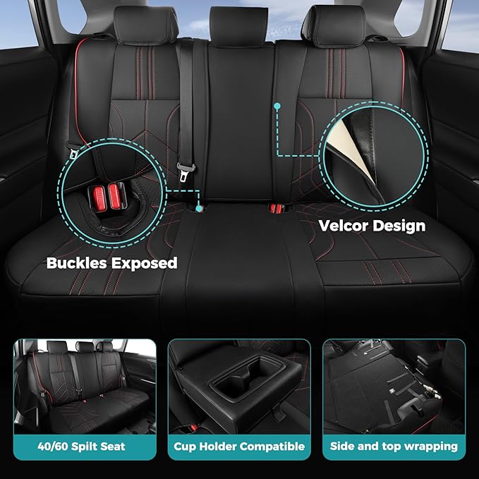 for Toyota RAV4 Seat Covers 2013 2014 2015 2016 2017 2018 RAV 4 XLE SE Limited Platinum Adventure (not for LE&Hybrid) - Custom Leather Car Seat Covers Full Set - BlackRed