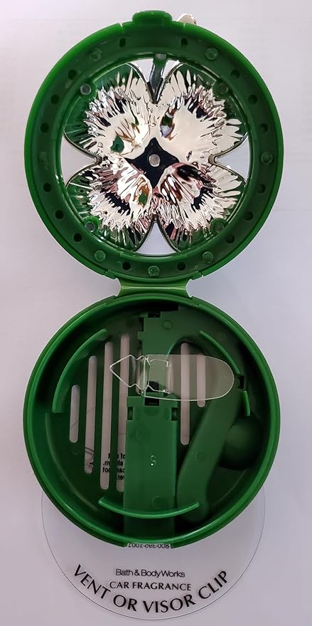 Bath and Body Works Green Shamrock Lucky Four-Leaf Clover Charm Gemstone Car Visor Fragrance Holder Easy To Open