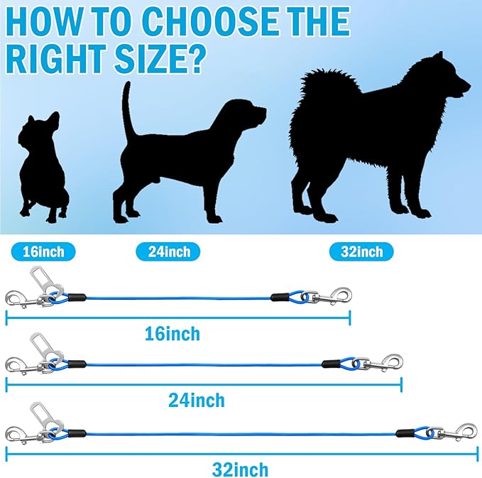 Dog Car Safety Harness,24 Inch/60 cm Double Clips Seatbelt Dog Leash，No Chew seat Belts for Dogs（2 Pack Blue）