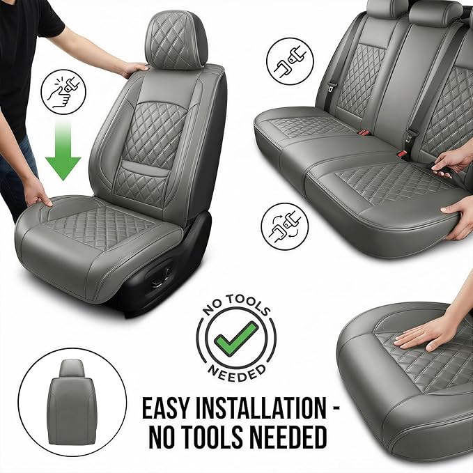 Fit for Santa Cruz Seat Covers Compatible with Hyundai Santa Cruz 2022-2026 - Waterproof Breathable Leather Automotive Seat Cushions Protector,Airbag Compatible,Only 2 Front seat Covers(Gray)