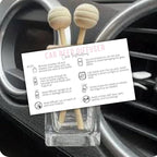 Reed Vent Car Oil Diffuser Care Instruction Card | 50 pk 2x3.5” Freshie Wood Top Car Freshie Insert Package for Selling to DIY Customers