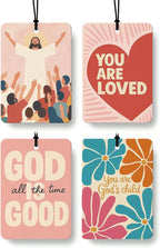 Jesus Christian Car Air Freshener 4 Pcs Coconut Scented, Religious Car Accessories Mirror Decor for Women, Abstract Boho Floral Scripture Hanging Air Freshener for Cars Closet Drawer Books