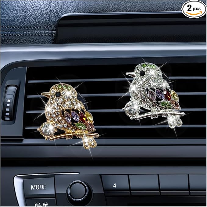 2PCS Bling Bird Car Air Vent Clips, Crystal Rhinestone Auto Air Conditioning Outlet Clip, Cute Car Vent Decorative Clip, Auto Interior Decoration Charm for Women (Bird)