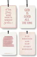 Pink Christian Air Freshener 4 Pcs, Religious Faith Based Bible Verse Hanging Air Freshener for Cars Closet Drawer Books, Girly Christian Car Accessories Mirror Decor for Women
