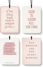 Pink Christian Air Freshener 4 Pcs, Religious Faith Based Bible Verse Hanging Air Freshener for Cars Closet Drawer Books, Girly Christian Car Accessories Mirror Decor for Women