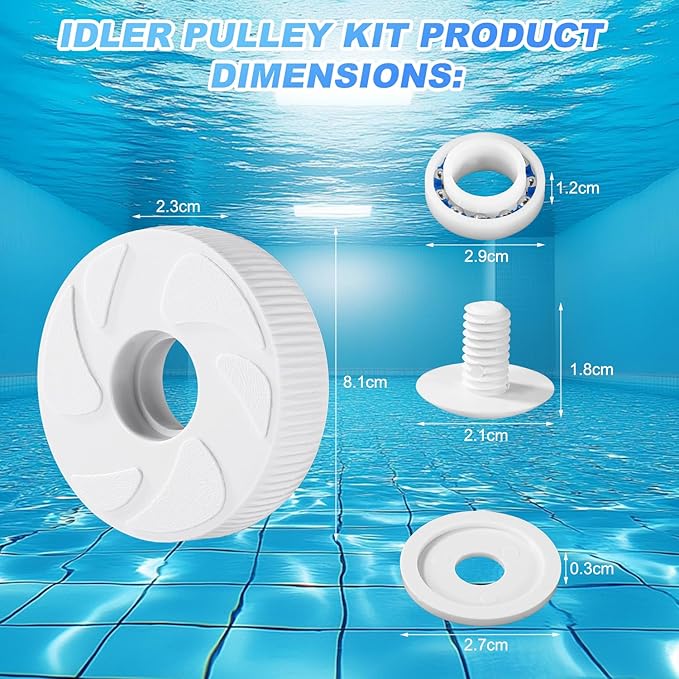 Pool Cleaner Idler Wheel Replacement Kit Part for Polaris 280 180, ABS Metal White Ball Bearing with Tire C16 C36 Swing Shaft Components C36 Wheel Washer Swing Axis