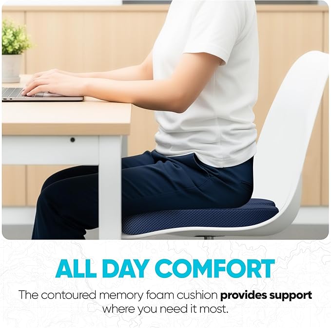 FORTEM Seat Cushion, Office Chair Cushion, Desk Chair Memory Foam, Sciatica Coccyx Tailbone Pain Relief, Pressure Relief, Sitting Pad, for Long Gaming & Sitting, Washable Cover, Non Slip