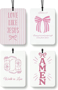 Pink Western Christian Car Air Freshener 4 Pcs Coconut Scented, Religious Car Accessories Mirror Decor for Women, Preppy Girly Cowgirls Hanging Air Freshener for Cars Closet Drawer Books