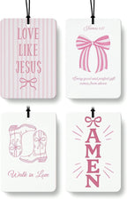 Pink Western Christian Car Air Freshener 4 Pcs Coconut Scented, Religious Car Accessories Mirror Decor for Women, Preppy Girly Cowgirls Hanging Air Freshener for Cars Closet Drawer Books