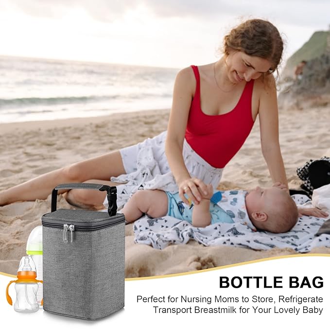 Accmor Breastmilk Cooler Bag, Baby Bottle Cooler Bags, Insulated Tote Bags On The Go, Fits 4 Large 8oz Bottles, for Nursing Mom Daycare Travel