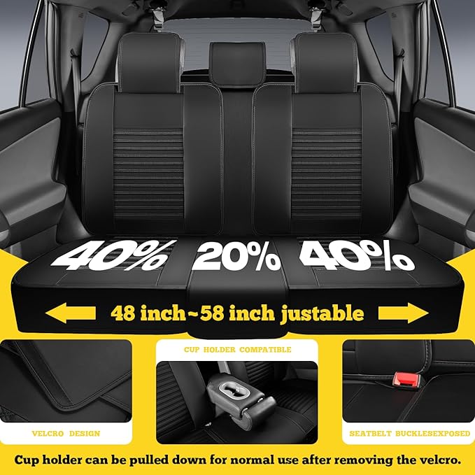 LINGVIDO Full Set Car Seat Covers, Faux Nappa Leather, Airbag Compatible and Waterproof Protectors for Sedans SUVs, Breathable Interior for Active Families, Pets, and Commuters (5 Seats, Black/Gray)