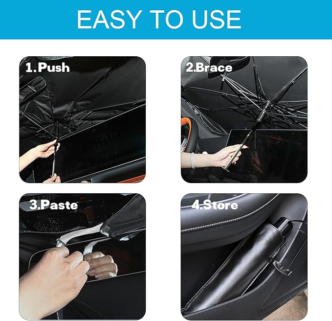 Windshield Sun Shade Umbrella, Portable Foldable, Spring Structure Wind Shield, Front Window Sunshade, Protect from Sun Rays Car Windshield, Universal for Any Car (61'' x 33.4'')