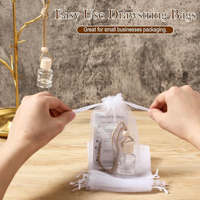 Boao 75 Sets Hanging Car Air Freshener Diffuser Bottles Empty Bulk with Car Diffuser Instruction Cards Organza Bags Glass Refillable Essential Oil Fragrance Aromatherapy Pendant (Cylindrical,Clear)