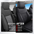 Huidasource Tacoma Seat Covers Full Set, Full Coverage Leather Truck Seat Cushion Cover Custom Fit for 2005-2015 Double & Crew Cab 2nd Gen Toyota Tacoma Base Prerunner SR5 Limited(Full Set/Black)