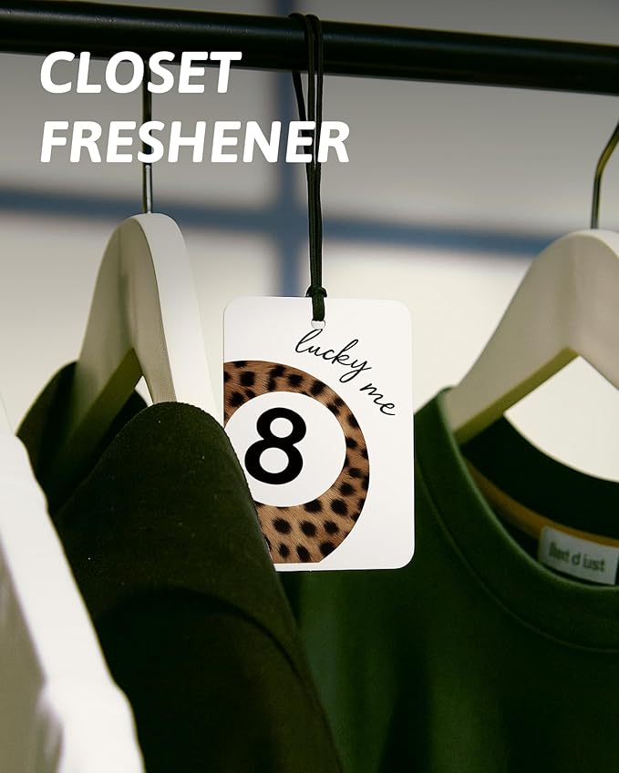 Pink Leopard Print Car Air Freshener 4 Pcs, Trendy Cheetah Lucky 8 Ball Hanging Air Freshener for Cars Closet Drawer Books, Preppy Girly Car Accessories Mirror Decor for Women