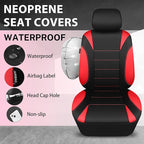 CAR PASS Neoprene Wetsuit Seat Covers, Waterproof Car Seat Covers Front with 5mm Composite EVA, Universal Fit for Car,Sedan, SUV TrucksAnti Slip, Airbag Compatible(Black and Red
