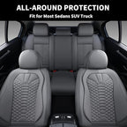 Coverado Car Seat Covers Full Set, Nappa Leather Seat Covers for Cars, 5 Seats Universal Waterproof Seat Covers, Front and Back Car Seat Protector, Automotive Seat Covers Fit for Most Cars, Gray