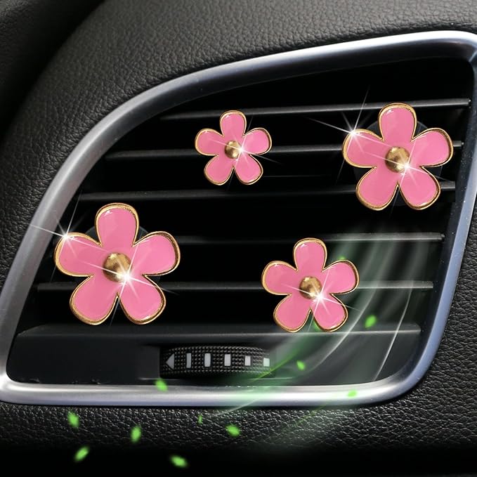 4 Pieces Daisy Flower Air Vent Clip Car Air Freshener Charm Colorful Car Interior Accessories for Girls Women（Pink）
