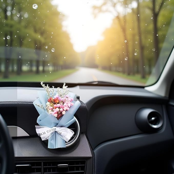 Fresh Flowers Mini Dried Flowers Bouquet for Car Air Vent Clips, Car Air Outlet Perfume Decoration, Air Fresheners Interior Accessories,Automotive Air Fresheners (Blue, Random fragrance)