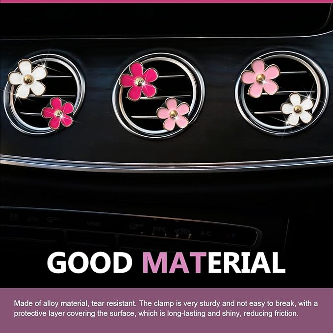 6 PCS Daisy Car Air Vent Clips, Flower Fresh Style Air Conditioning Diffuser, Alloy Anti-rust Straight Outlet Ornament, Dashboard Decoration Accessory for Most Cars (Multicolored)