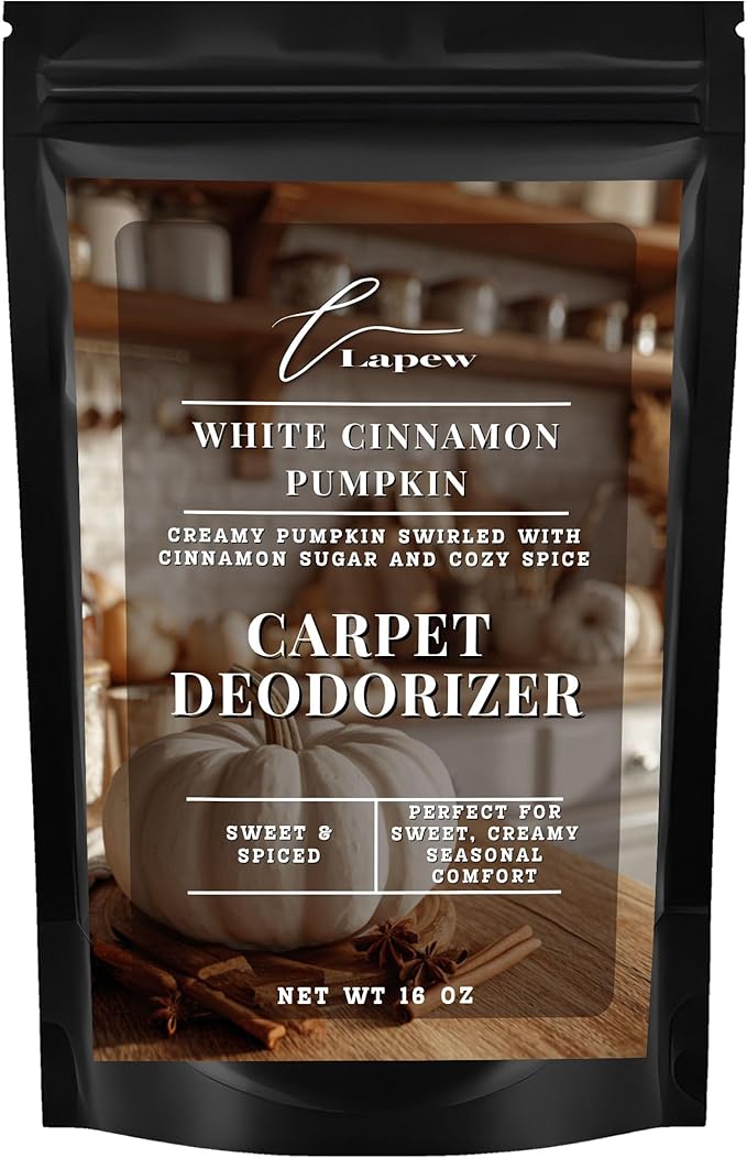 Lapew White Cinnamon Pumpkin Carpet Deodorizer Powder - Pet Safe Freshener for Vacuuming | Scented Odor Eliminator for Home | 16 oz