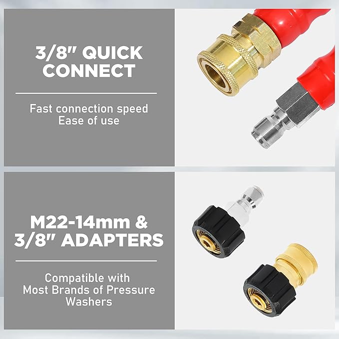 M MINGLE Pressure Washer Hose 50 FT x 3/8" - Replacement Power Wash Hose for Hot and Cold Water - High Pressure Hose with M22 14mm to 3/8 Inch Quick Connect Fittings - 4000PSI