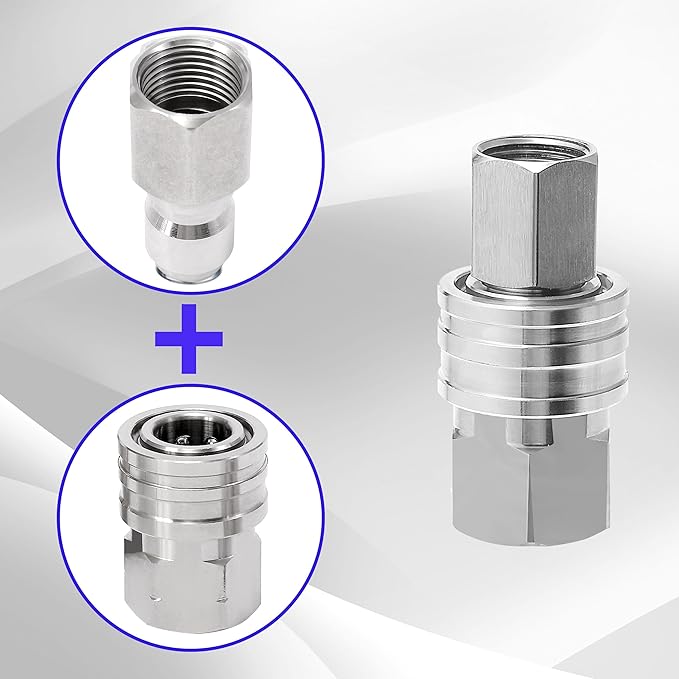 M MINGLE Pressure Washer Adapter, 2 Sets 3/8 Inch Quick Connect Fittings, Stainless Steel Pressure Washer Fittings, Male and Female Power Washer Quick Disconnect Kit, 5000 PSI