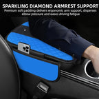 NBTEPEM Bling Crown Car Center Console Armrest Cover, Leather Middle Console Cover Cushion with 2 Storage Bags, Car Armrest Storage Box Interior Accessories for Most Vehicles(Blue)