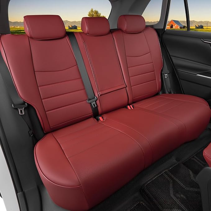 HKZ Fit RAV4 Car Seat Cover Set for 2019 2020 2021 2022 2023 2024 Toyota RAV4 Prime,XSE Hybrid & 2022-2024 SE Hybrid - Leather(Burgundy)
