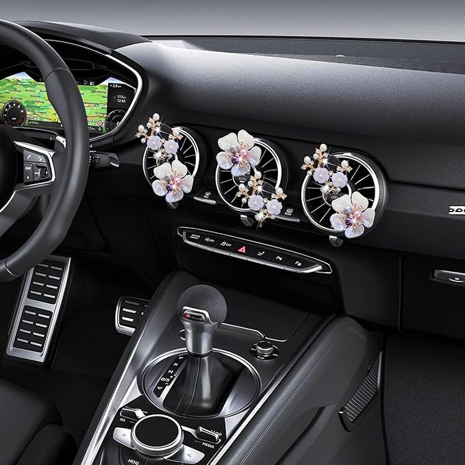 6 Pcs Bling Flower Air Vent Clips, Cute Daisy Cars Air Fresheners Vents Clips Car Diffuser Rhinestone Car sInterior Decoration Charm Diamond Cars Decor Bling Car Accessories for Women Girls