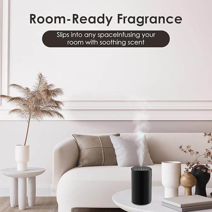 Waterless Essential Oil Diffuser, Battery Powered Mini Scent Air Machine, Aromatherapy Mist Diffuser for Home Room Car Office (Black Aluminum Alloy)
