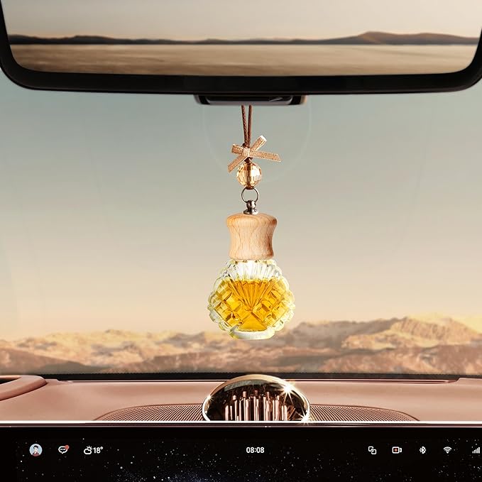 6 Pack Leak-Proof Hanging Car Diffuser - 8ml Refillable Empty Bottles with Wood Caps, 3 Funnels & 2 Droppers - Essential Oil Air Freshener for Car, Home or Office (6, Seashell)