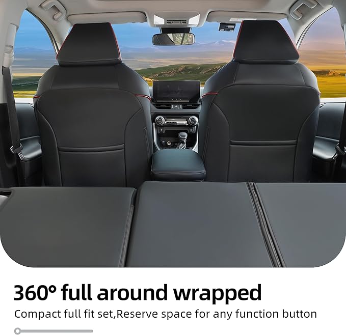 Lolcar Rav4 Seat Covers Custom Fit for Toyota Rav4 (for Hybrid) 2019-2025 LE,XLE,XLE Premium,Limited,Woodland Edition, Leather Truck Seat Cover Full Set for SUV,Faux Leather（Black with Red Trim）