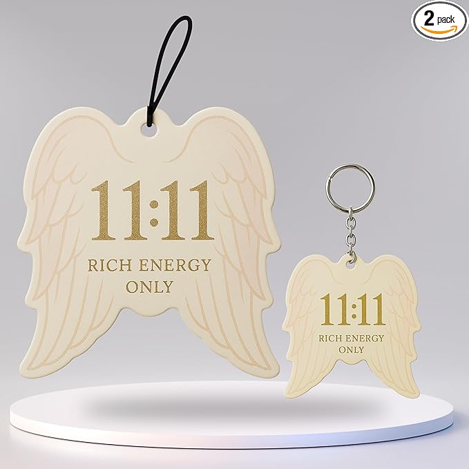 Ocean Breeze Car Air Freshener & Keychain Bundle – 1111 Angel Number Spiritual Hanging Car Accessory Gift for Motivation & Positive Energy (11:11 – Ocean Breeze)