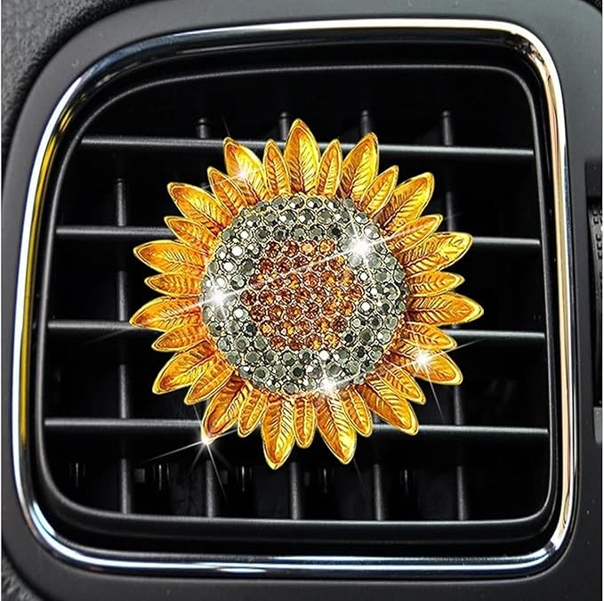 Bling Sunflower Air Vent Clips,Golden Sunflower Car Air Fresheners Vent Clips Diffuser Diamond Decoration Rhinestone Car Interior Decor Cute Accessories for Women Interior Accessories