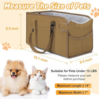 Portable Dog Car Seat for Small Dogs - Adjustable Safety Leash, Washable Cushion & Storage Pocket - Pet Booster Seat for Car Travel- Khaki