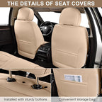 Beige Car Seat Covers Front Pair, Breathable Leather Automotive Front Seat Covers & Headrest for Comfortable Driving, Compatible with Most Cars Sedans SUV Pickup Trucks