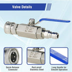 Pressure Washer Ball Valve Kit, NPT 3/8 Stainless Steel High Pressure Shut off Valve with Long Hand and 3/8" Quick Connect for Switching Power Washer Hose/Gun, Foam Cannon, Wand, 2000PSI