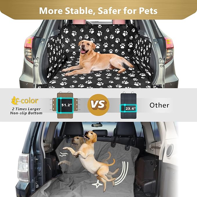 F-color SUV Cargo Liner for Dogs - Waterproof Pet Cargo Liner with Side Flaps, Comfort Dog Cargo Cover with Bumper Flap, Scratchproof Non-Slip Large for Full-Size SUVs Vans, 55 x 93 Inch, Paw