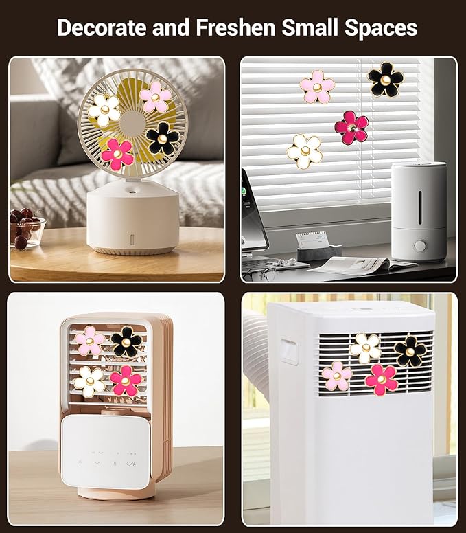 Daisy Flower Car Air Freshener Vent Clips, 8 Pcs Cute Car Accessories for Women Interior, Girly Decor Essentials, Truck Accessories, for Bathroom Office Pet Houses (Pink,White,Black,Red, 3.1cm, 2.9cm)