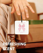 Pink Christian Car Air Freshener 4 Pcs, Girly Pink Bow Floral Religious Hanging Air Freshener for Cars Closet Drawer Books, Cute Preppy Christian Car Accessories Mirror Decor for Women