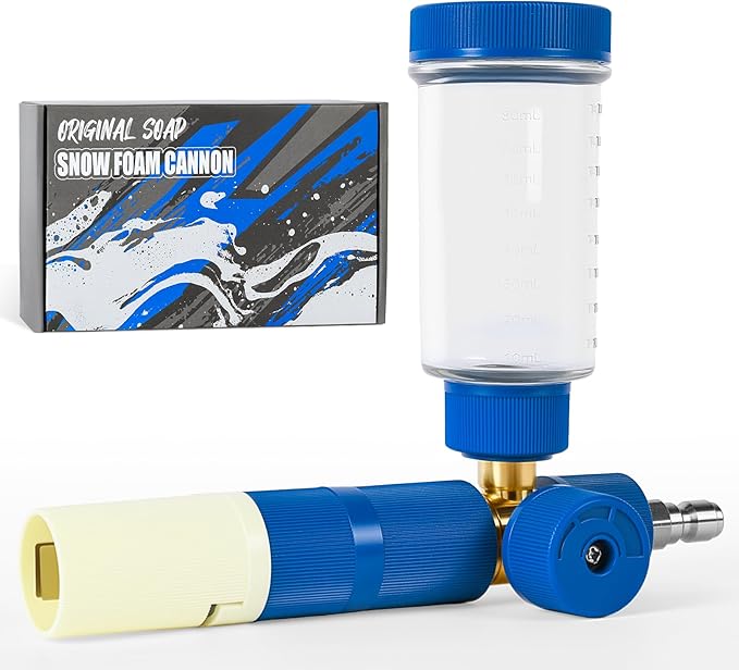 Mini Foam Cannon with 100ml Bottle, No Dilution Needed, Adjustable Foam Concentration, 360° Rotatable Spray Nozzle, Standard 1/4" Brass Connector (Pressure Washer Only)
