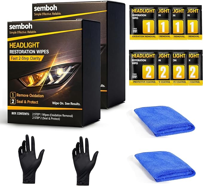Ceramic Car Headlight Restoration Kit, No Sanding, Removes Yellowing and Cloudiness, Restores Clarity to Like New Look, No Power Tools Needed, Wipe Rinse Coat for Car Truck SUV-2 Pack