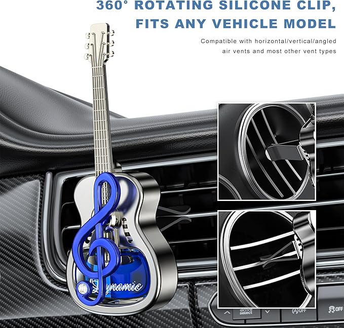 Car Air Freshener Vent Clip, Empty Guitar-Shaped Aromatherapy Diffuser Automobile Dashboard Ornament, Unscented Car Air Conditioner Clip Cute Rotating Decoration for Women Men (Blue)