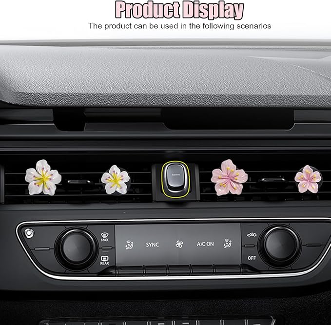 Cute Car Dashboard Air Vent Trim Clips, Hawaiian Flower Auto Air Freshener Vent Clip, Auto Air Conditioning Diffuser, Hibiscus Blossom Car Interior Accessories Decorations for Girls Women (4PCS)